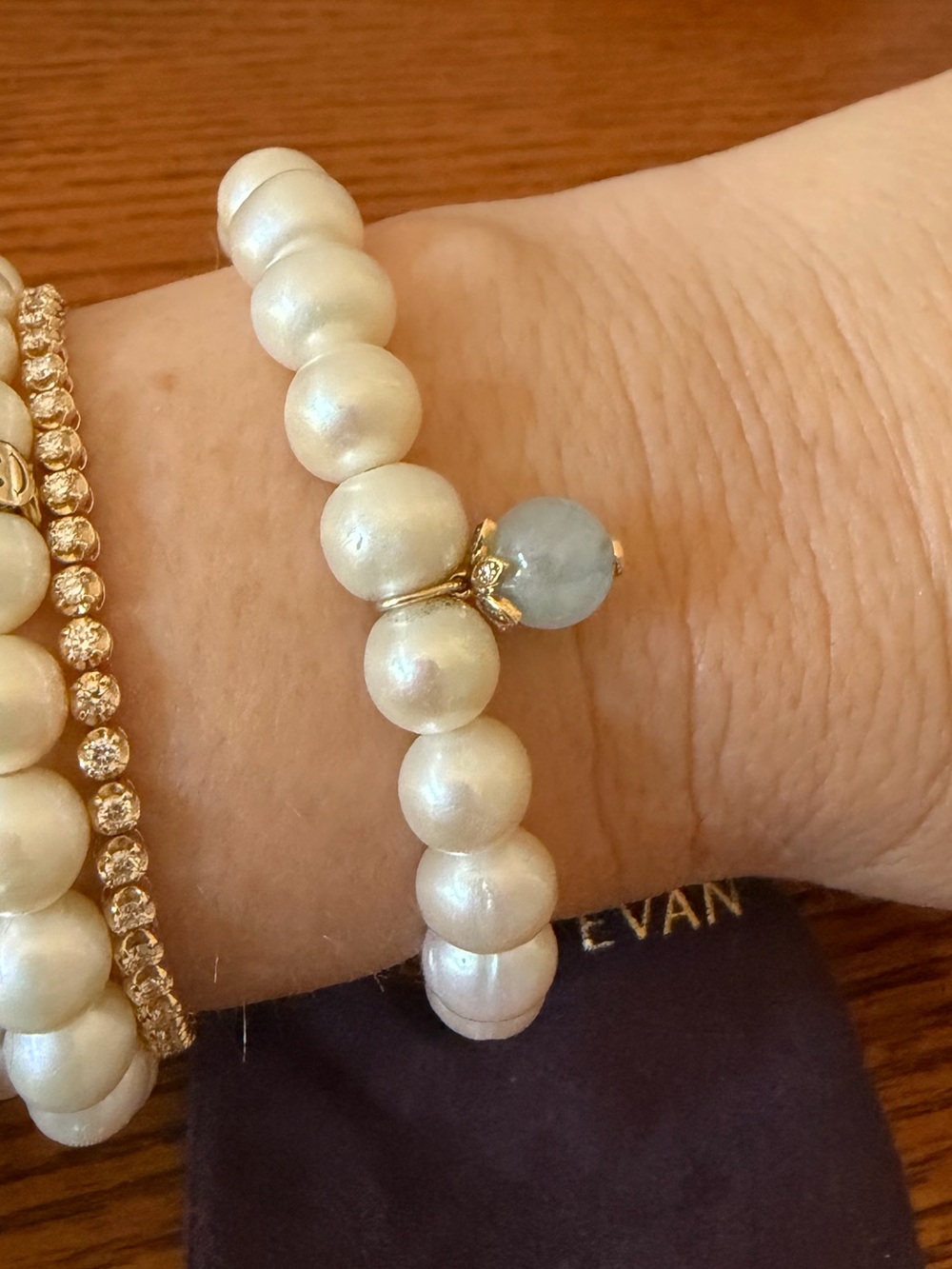 Sydney Evan Pearl and  14k & Diamond Evil Eye Charm  Bracelet